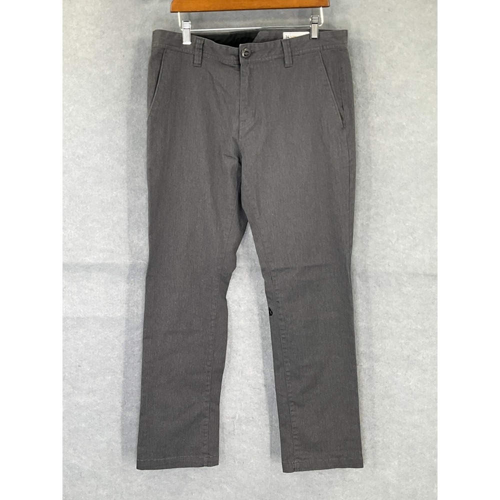 Volcom Men's Gray Chinos Pants Sz 34 Skater Flat‎ Front Streetwear Skater Surfer